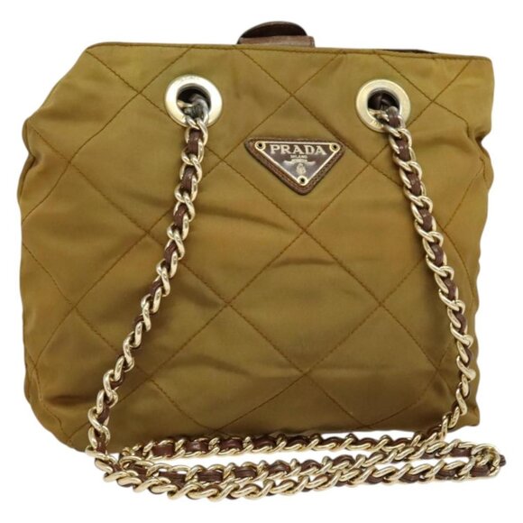 PRADA Chain Shoulder Bag Nylon Brown Silver Auth - Picture 1 of 16